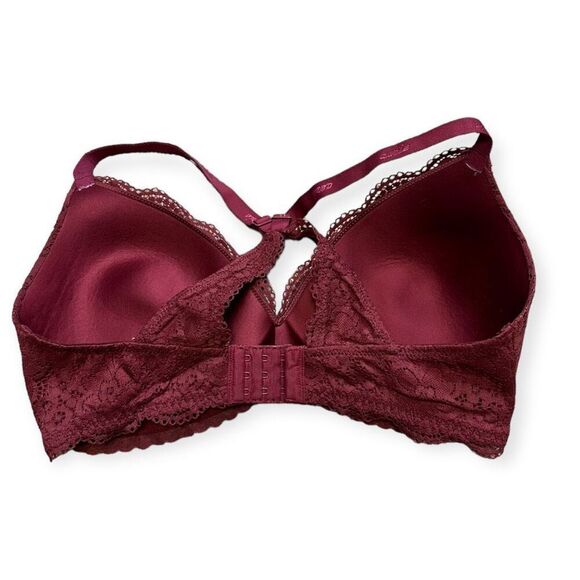AERIE Women's Maroon Lace Overlay Wireless Racerback Push Up Bra Size 36D - Picture 2 of 3